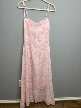 Light Pink Lace Floral Maxi Dress with Corset Back (Size Small)